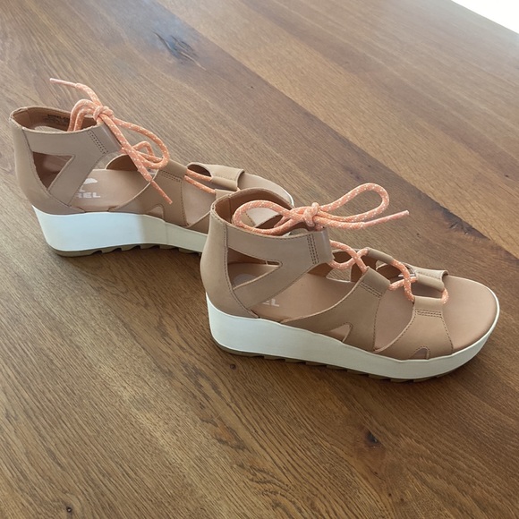 Sorel Cameron Flatform Lace Wedge Sandal Size 7 Beige - Picture 10 of 15